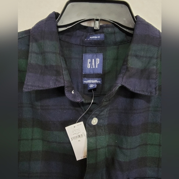Men's GAP Standard Fit Long Sleeve Shirt, Blue/Green Plaid, Extra Large, NWT - Picture 7 of 7